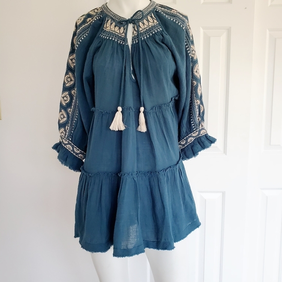 Free People Embroidered Tunic Top Sz XS Color teal - Picture 5 of 8